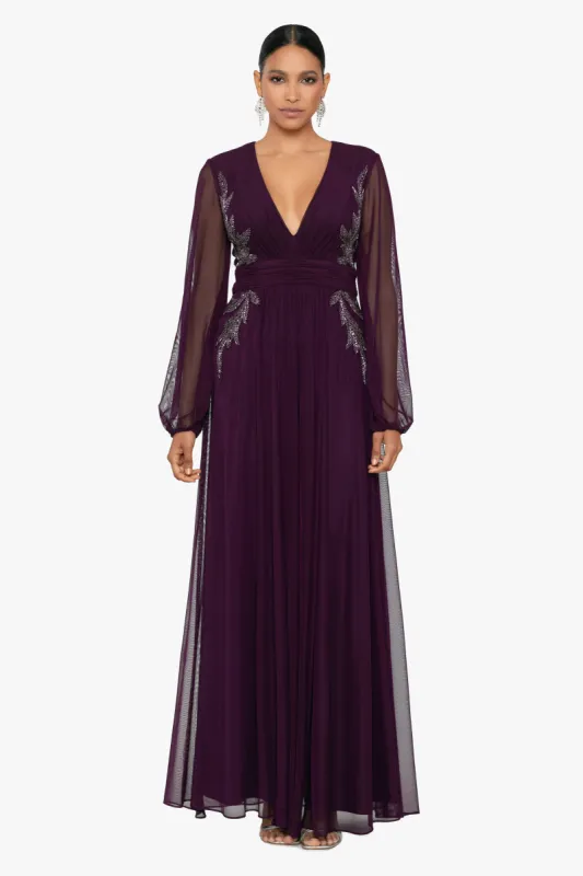 "Kylie" Long Mesh V-Neck Bead Dress sold by Betsy & Adam