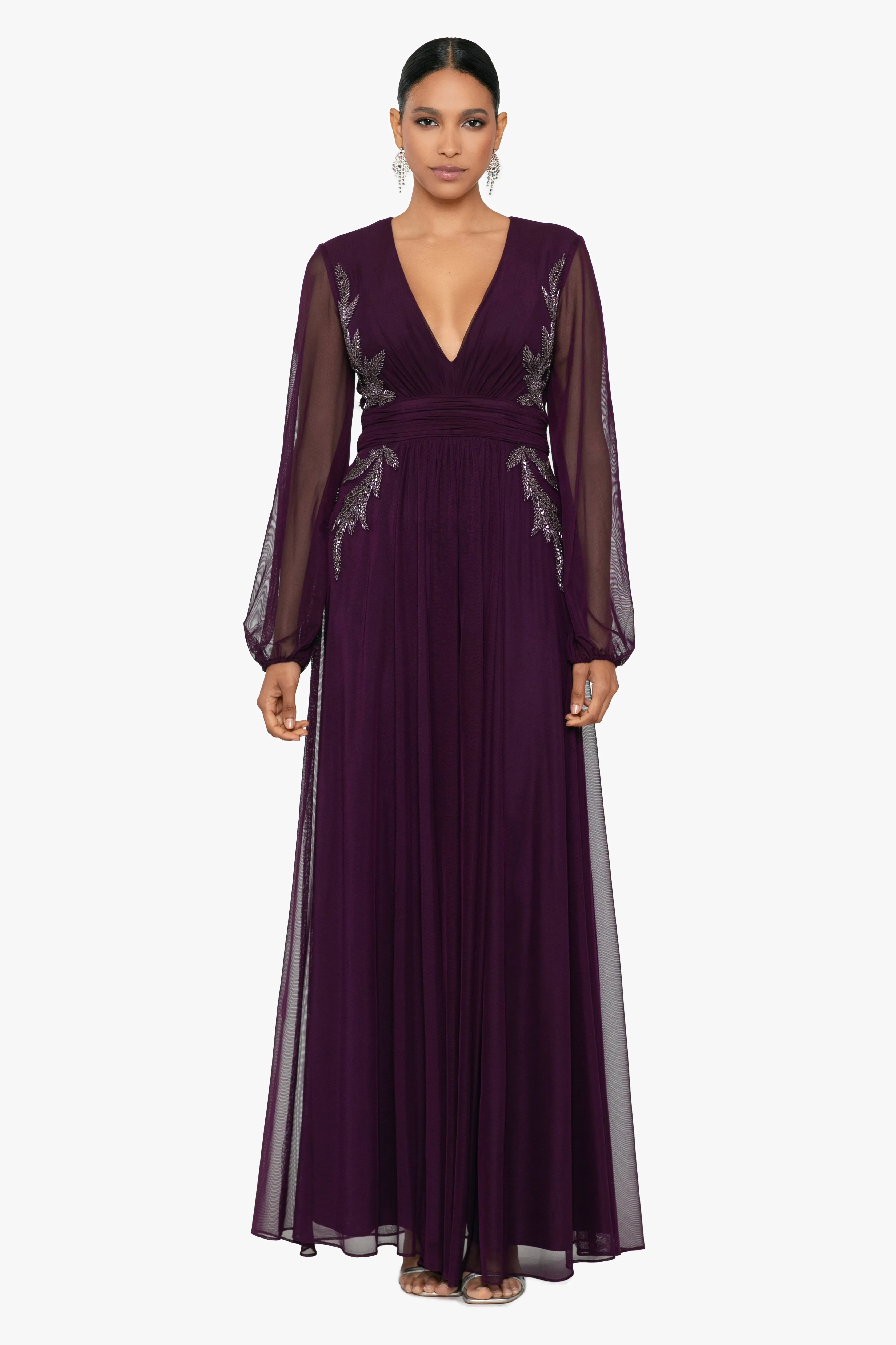 "Kylie" Long Mesh V-Neck Bead Dress sold by Betsy & Adam