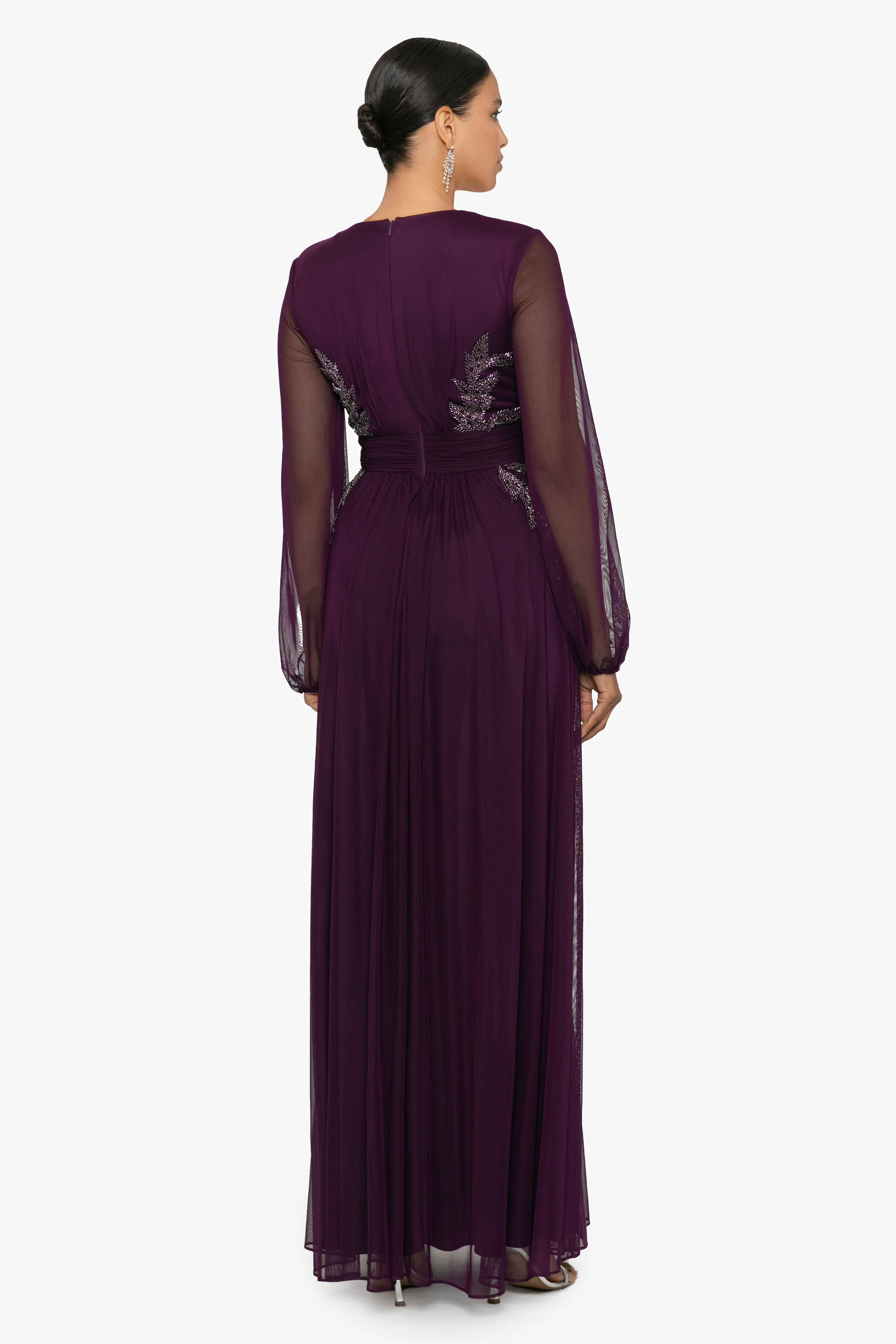 "Kylie" Long Mesh V-Neck Bead Dress sold by Betsy & Adam product image thumbnail 3