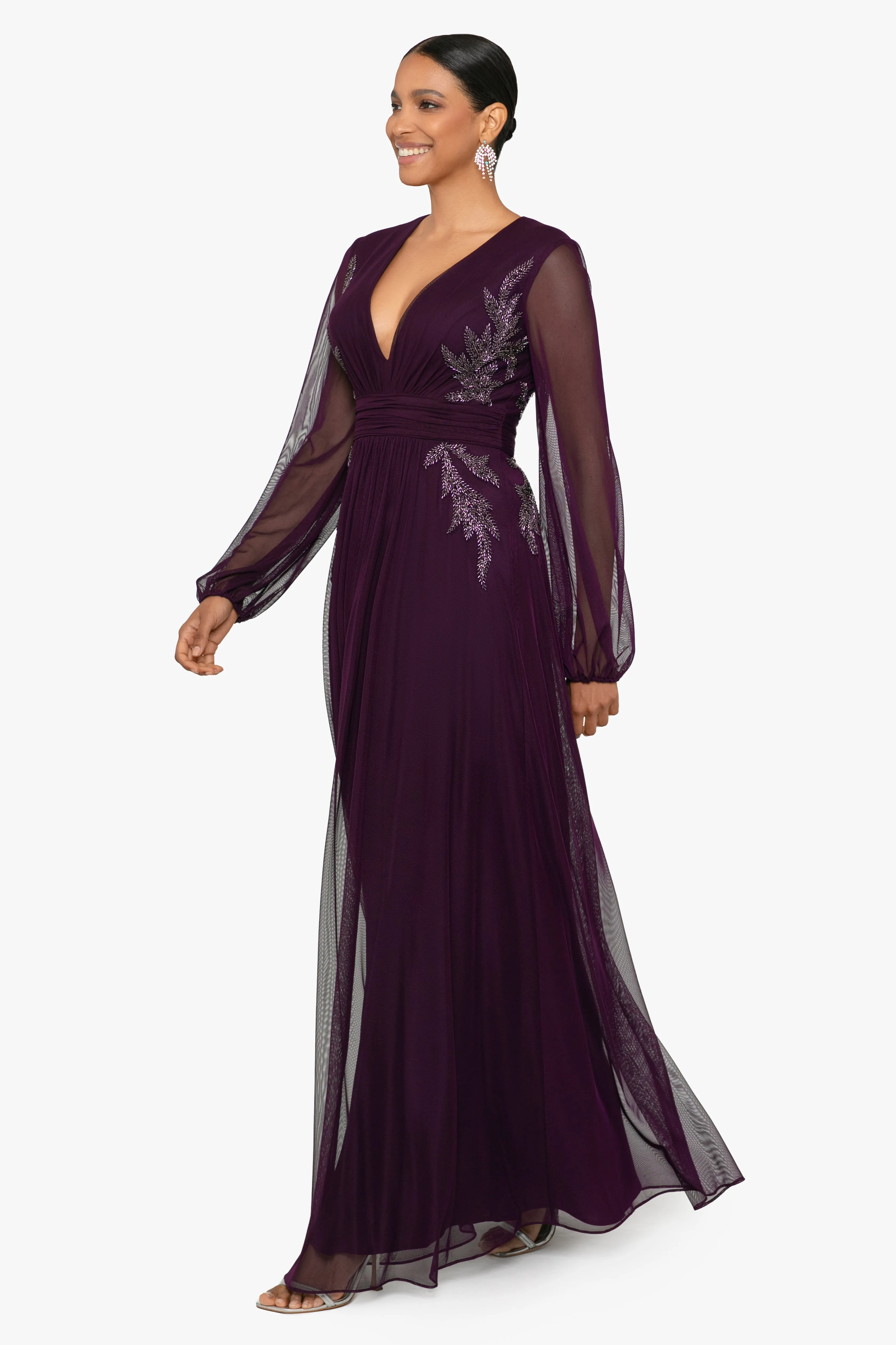 "Kylie" Long Mesh V-Neck Bead Dress sold by Betsy & Adam product image thumbnail 2