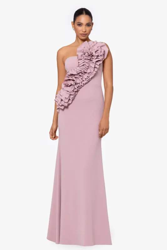 "Gianina" Long Scuba Crepe 3D Flower Dress sold by Betsy & Adam