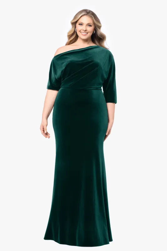 Plus "Arya" Long Off the Shoulder Velvet Drop Dress made by Betsy & Adam