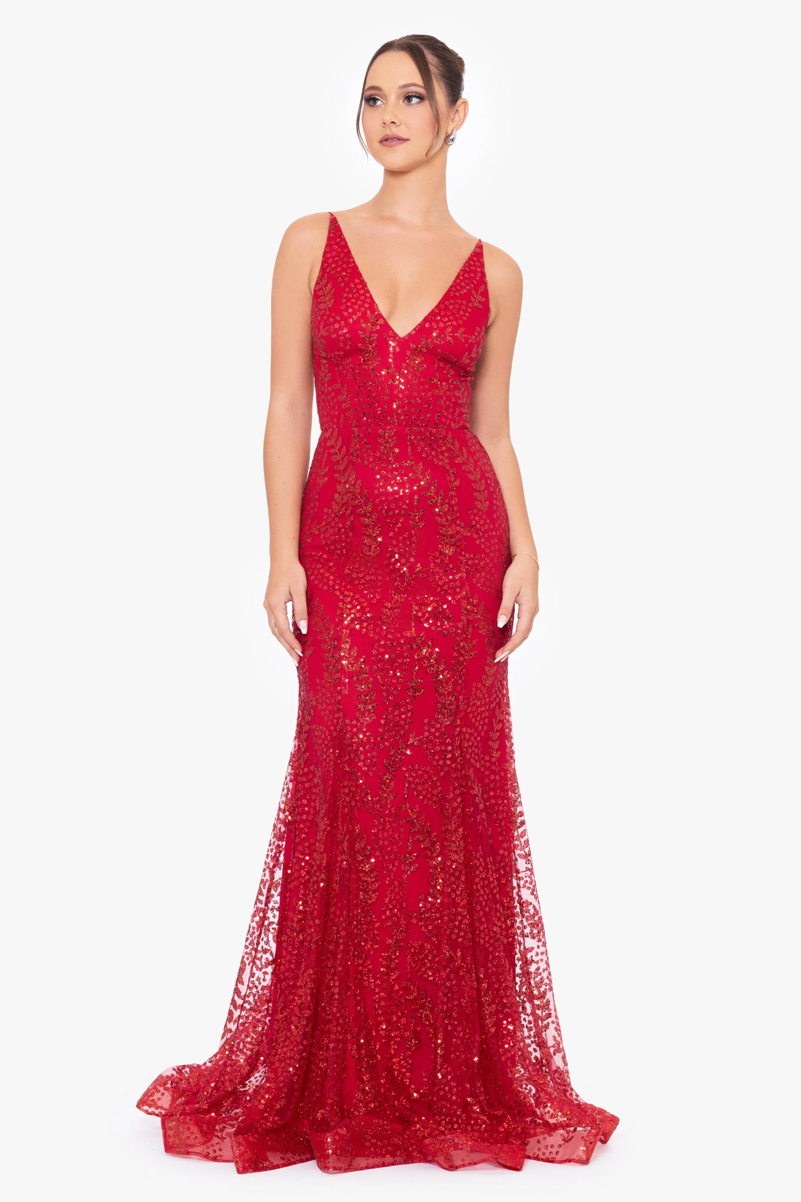 "Jocelyn" Long Glitter Mesh V-Neck Dress sold by Betsy & Adam product image thumbnail 5