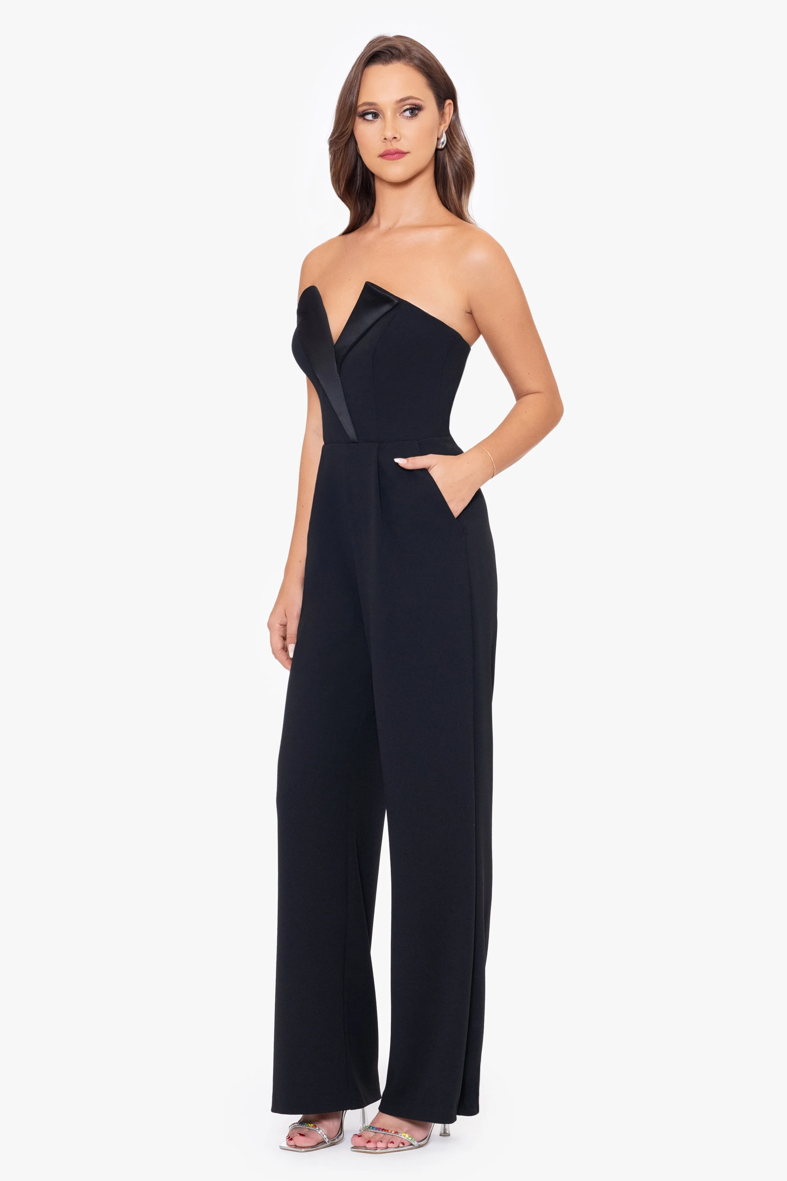 "Tasha" Long Strapless Tuxedo Jumpsuit sold by Betsy & Adam product image thumbnail 3