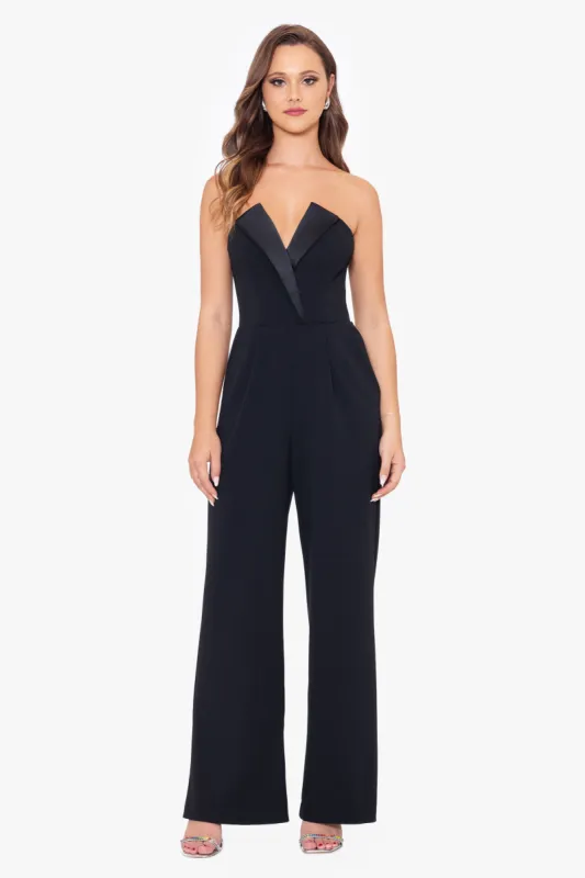 "Tasha" Long Strapless Tuxedo Jumpsuit sold by Betsy & Adam
