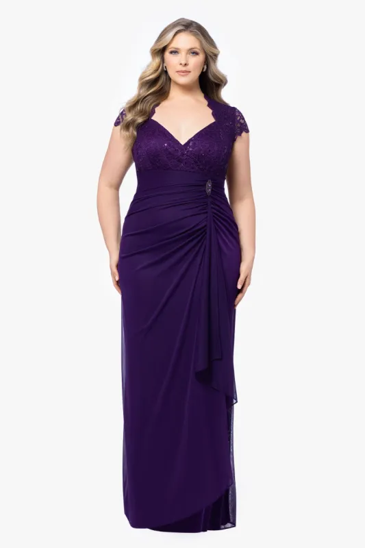 Plus "Kim" Sheer Matte Jersey Lace Cap Sleeve Dress sold by Betsy & Adam