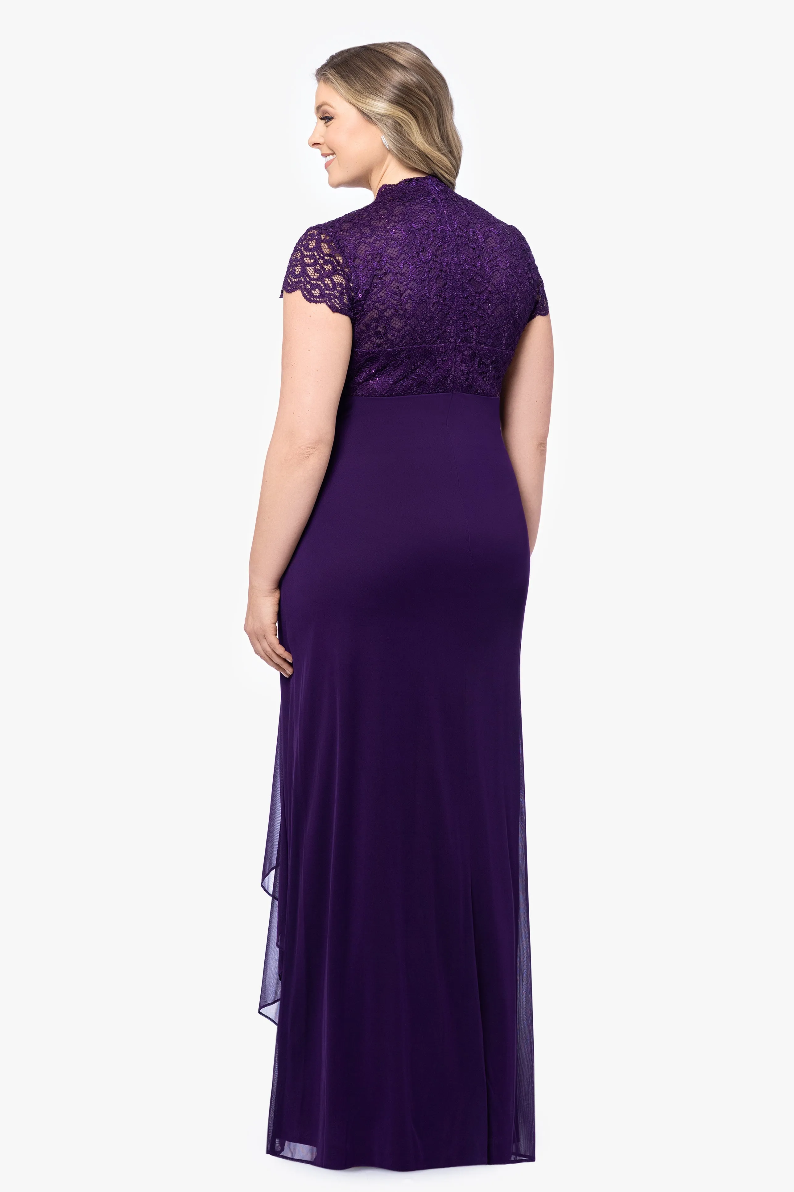 Plus "Kim" Sheer Matte Jersey Lace Cap Sleeve Dress sold by Betsy & Adam product image thumbnail 2