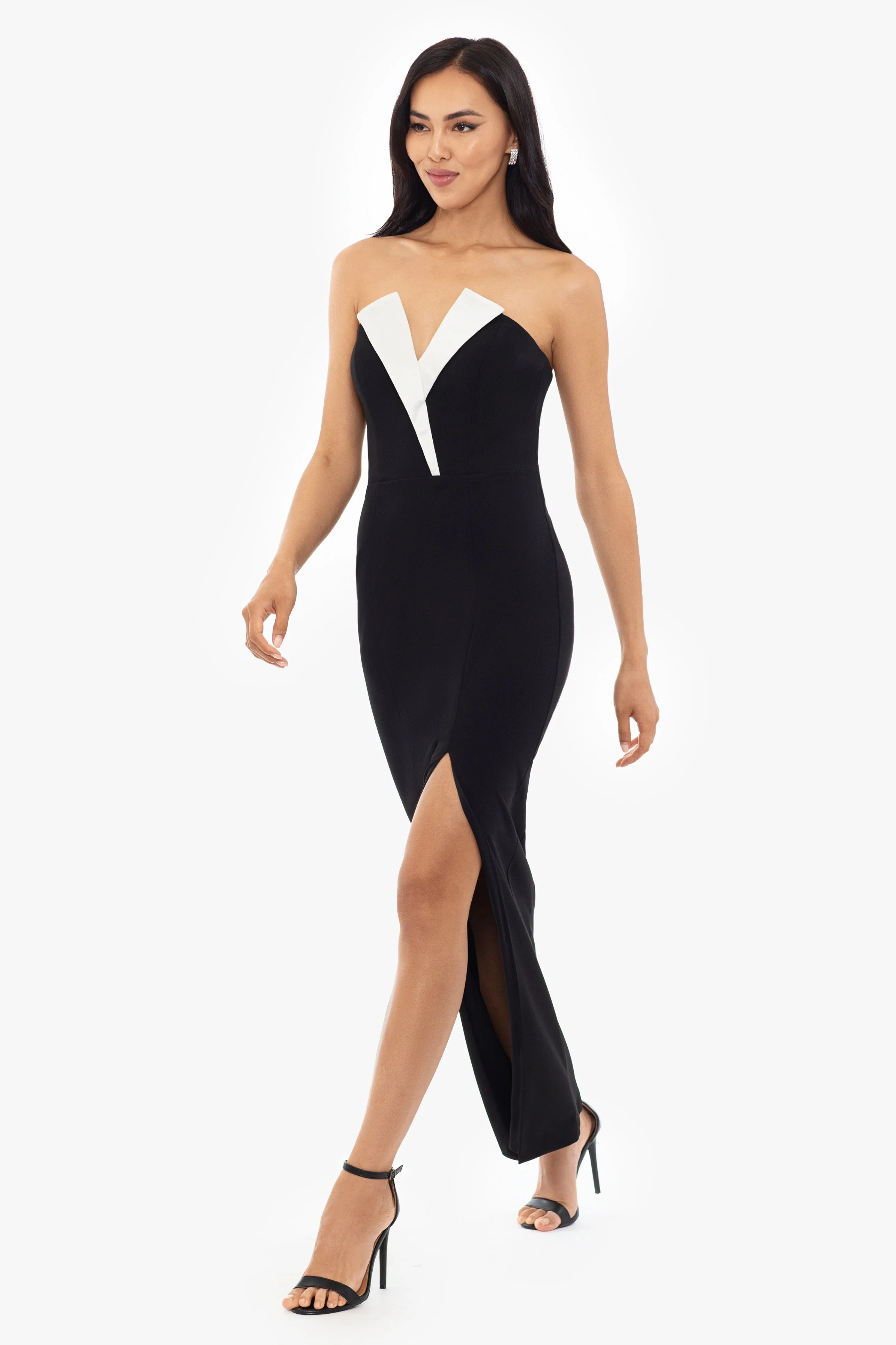 "Violette" Long Strapless V Neck Tuxedo Dress sold by Betsy & Adam product image thumbnail 3