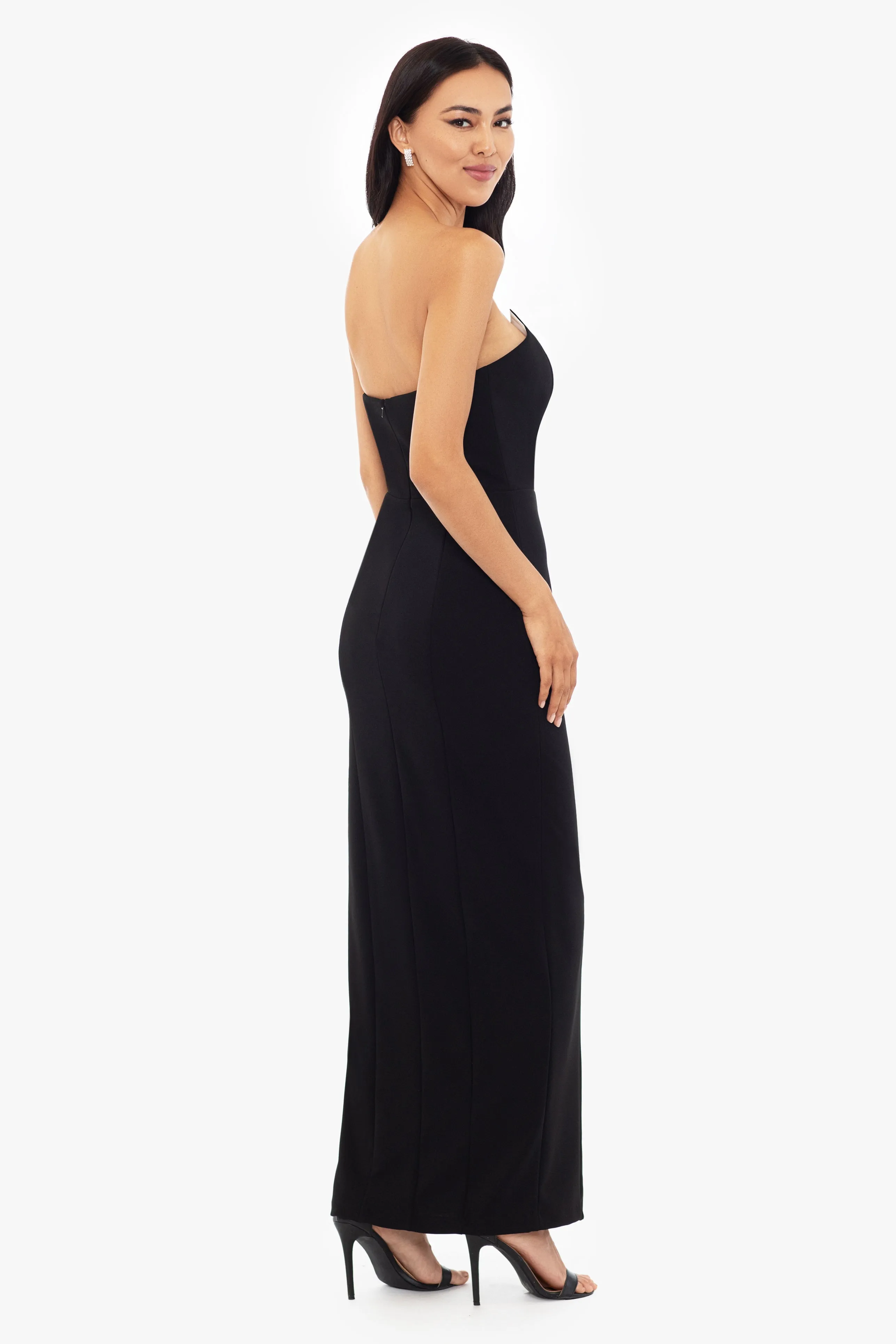 "Violette" Long Strapless V Neck Tuxedo Dress sold by Betsy & Adam product image thumbnail 2