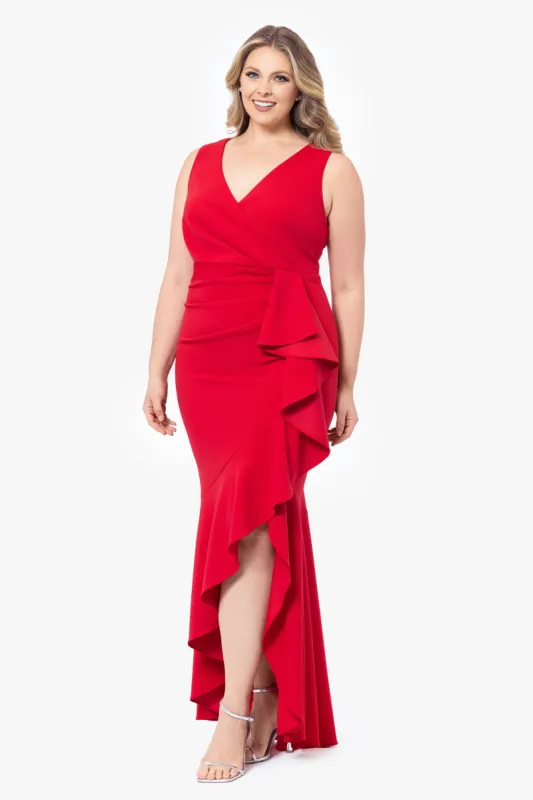 Plus "Candace" Long V- Neck Hi Low Cascade Dress sold by Betsy & Adam