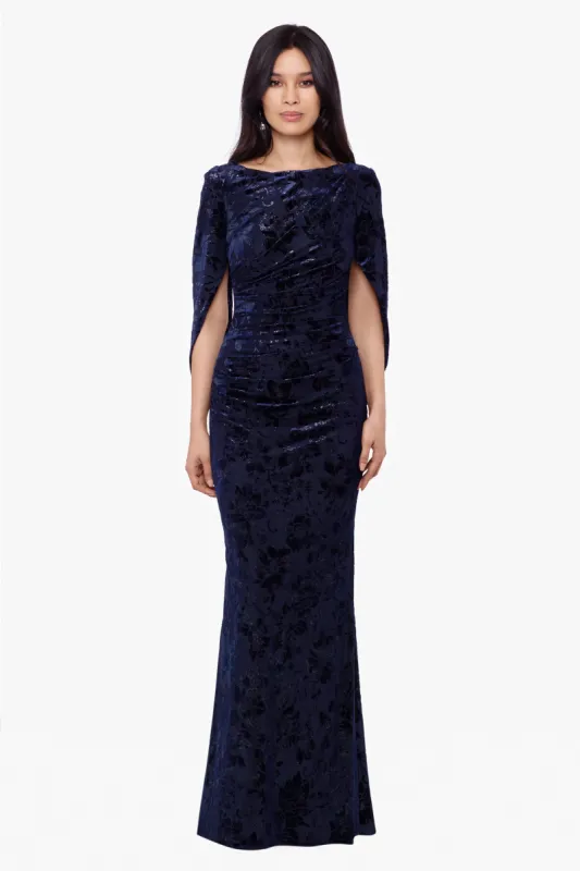 "Crystal" Long Velvet Drape Back Dress sold by Betsy & Adam