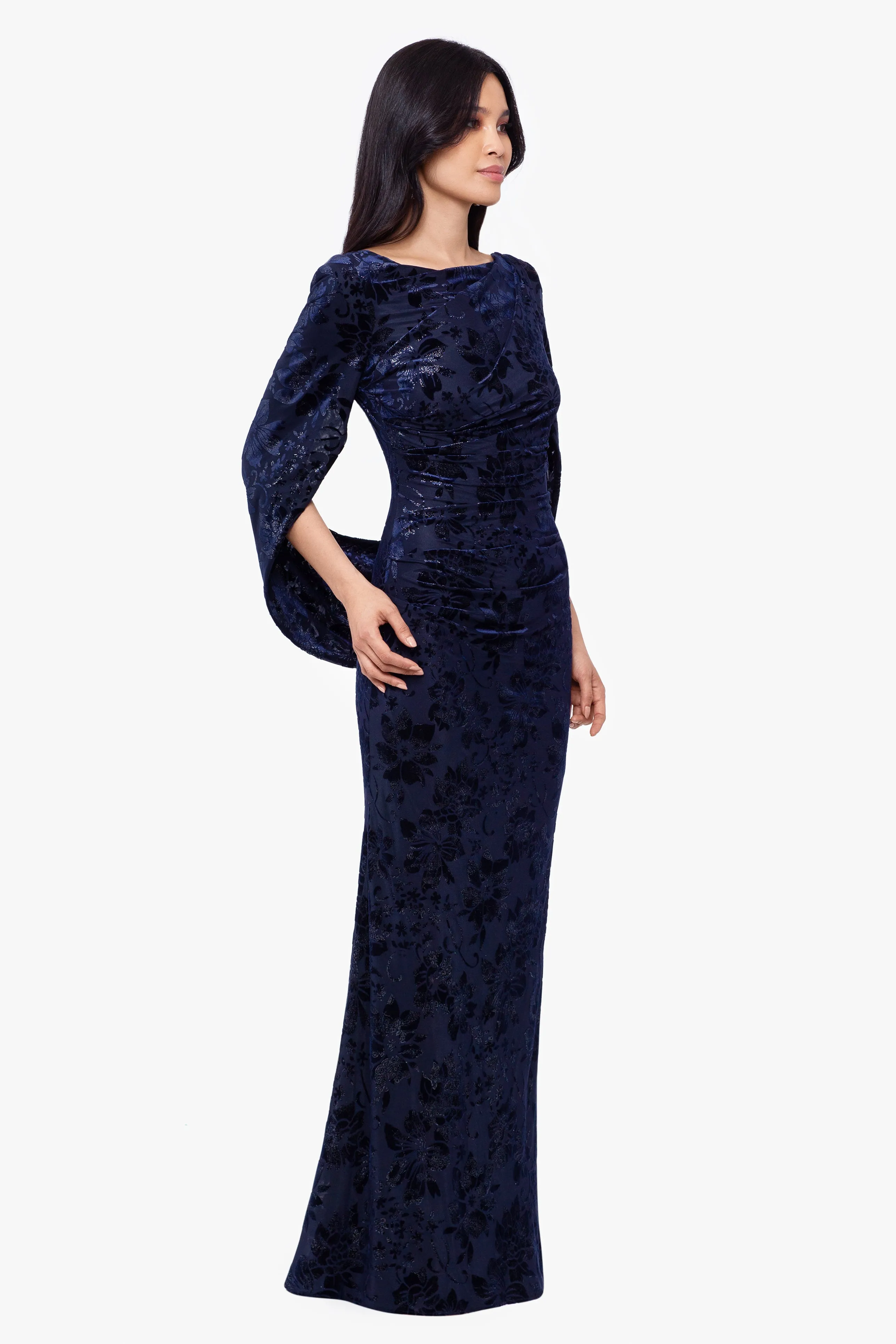 "Crystal" Long Velvet Drape Back Dress sold by Betsy & Adam product image thumbnail 3