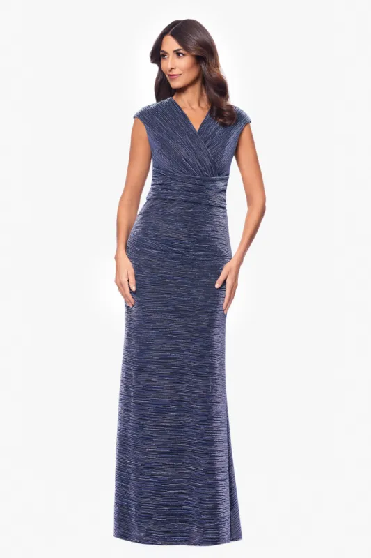 Petite "Margaret" Long Metallic Crinkle V-Neck Dress sold by Betsy & Adam