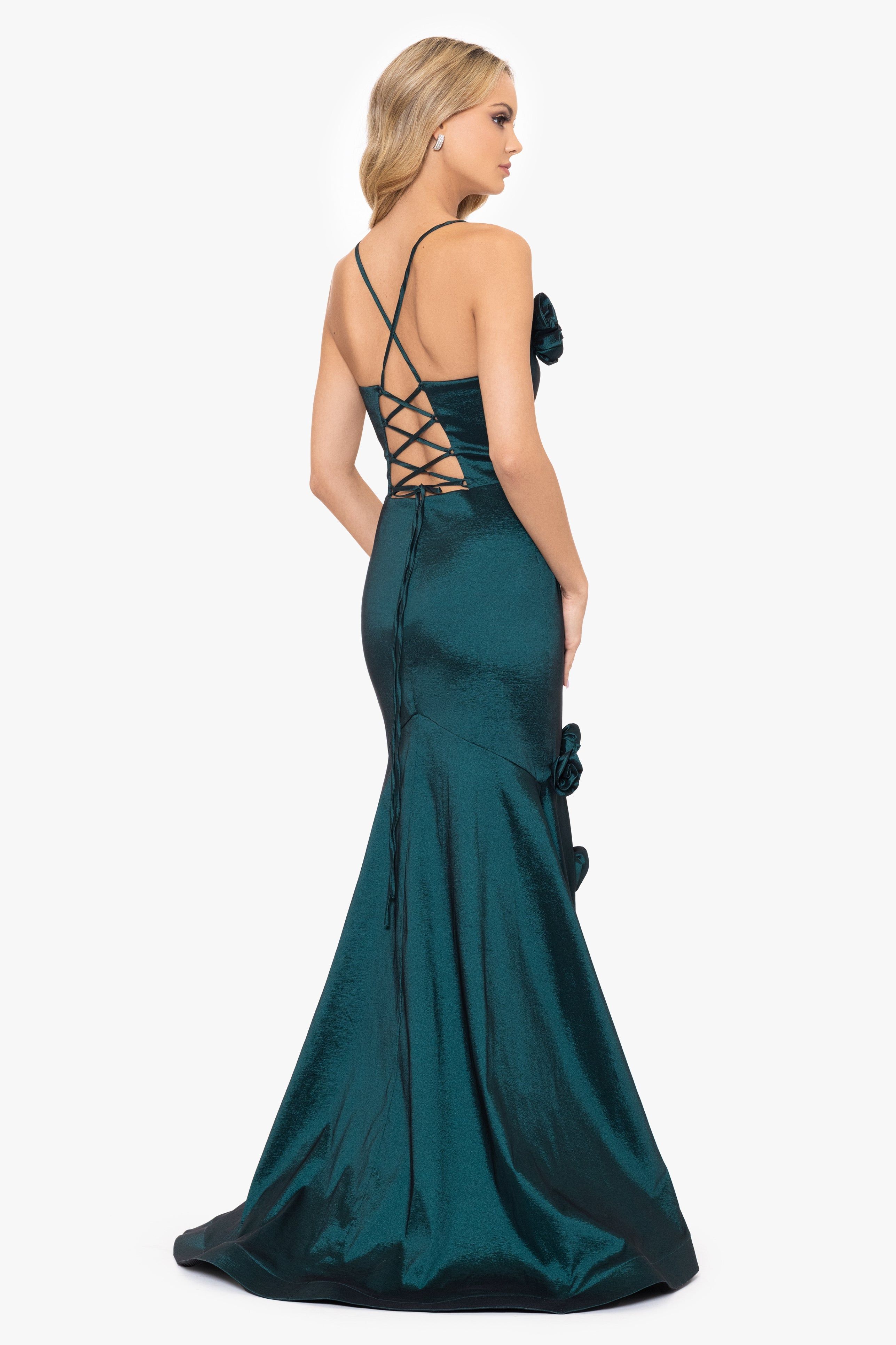 "Mia" Long Taffeta Tieback Rose Trim Dress sold by Betsy & Adam product image thumbnail 2