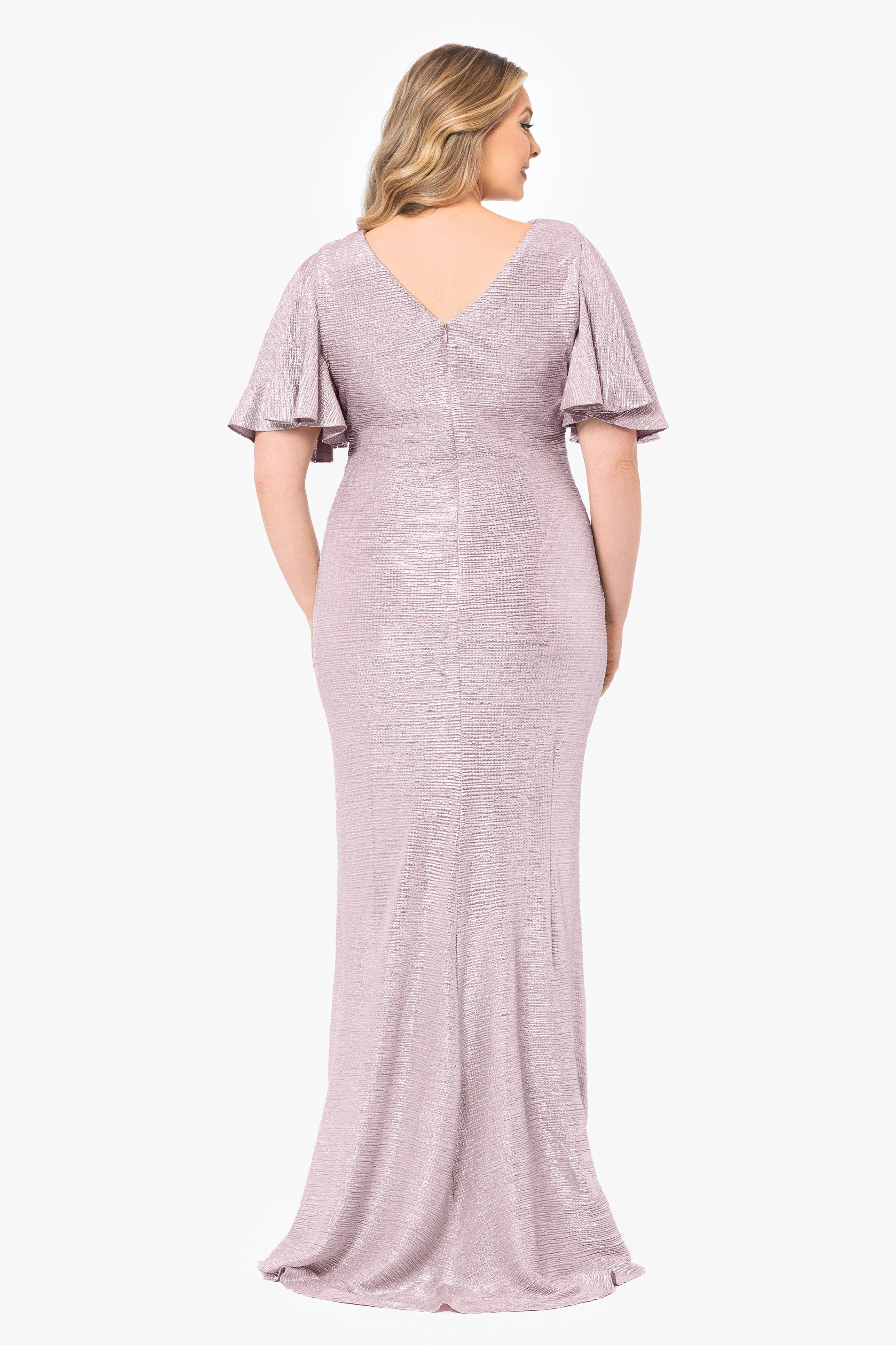 Plus "Demetria" Long Metallic Flutter Sleeve Dress sold by Betsy & Adam product image thumbnail 2