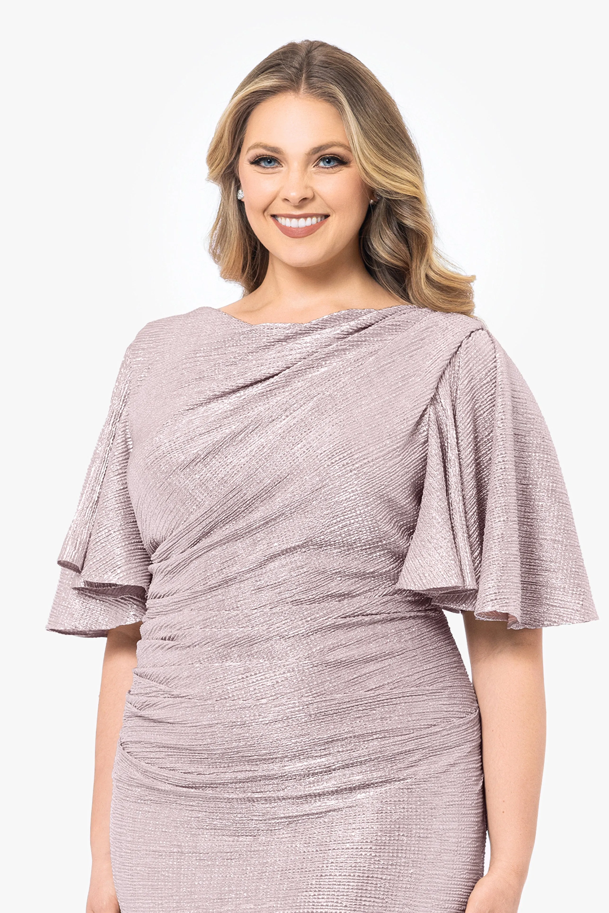 Plus "Demetria" Long Metallic Flutter Sleeve Dress sold by Betsy & Adam product image thumbnail 4