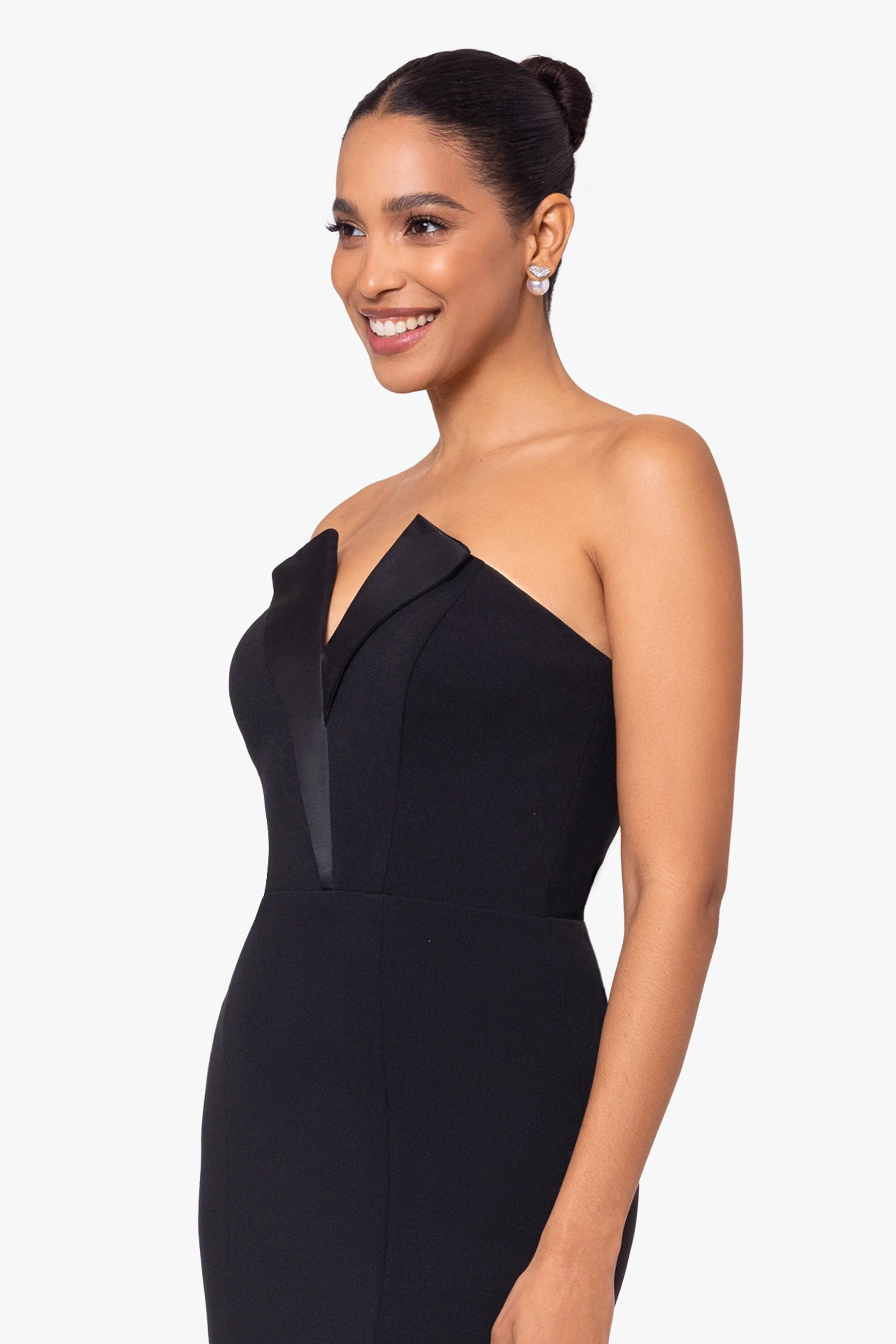 "Violette" Long Strapless V Neck Tuxedo Dress sold by Betsy & Adam product image thumbnail 4