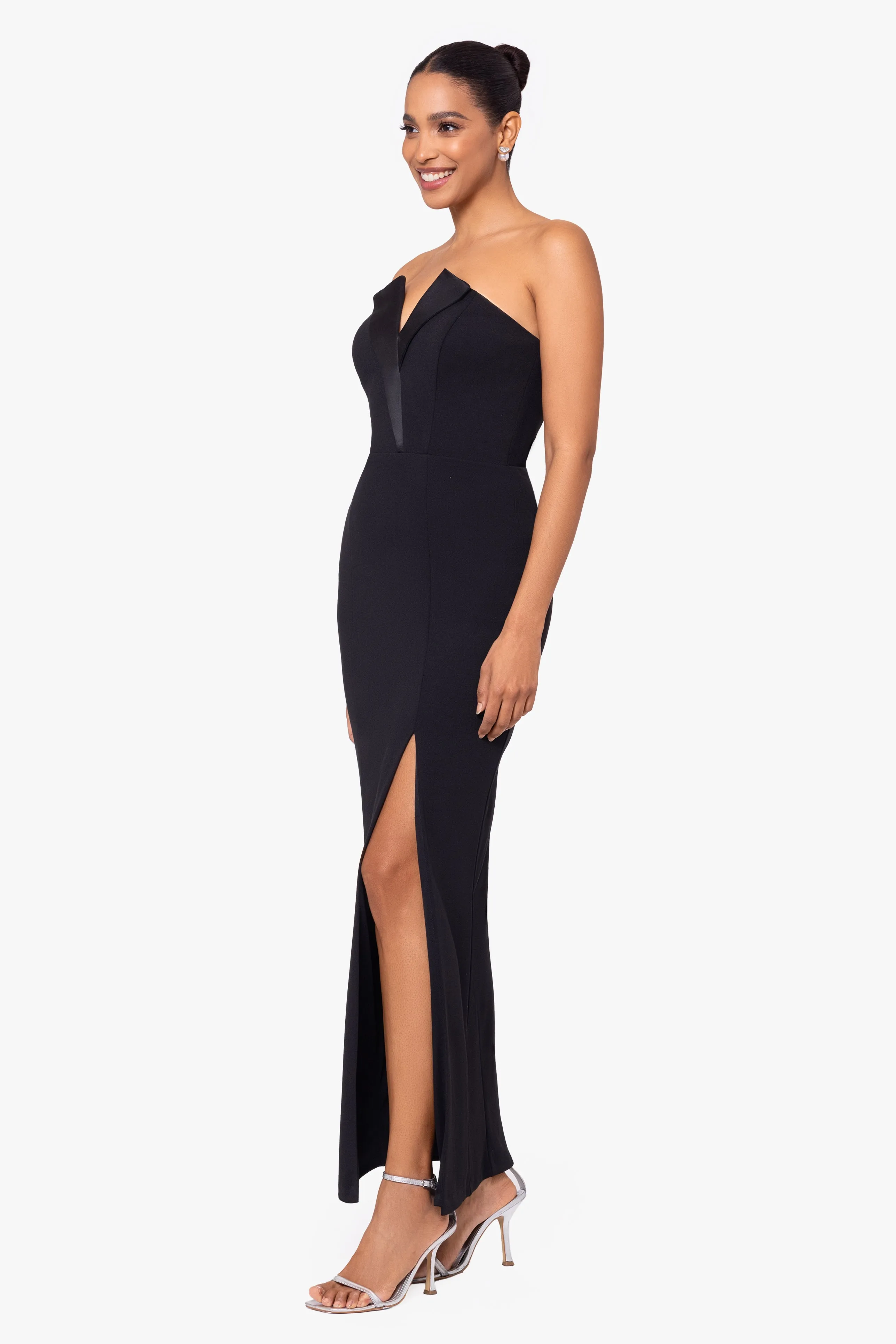 "Violette" Long Strapless V Neck Tuxedo Dress sold by Betsy & Adam product image thumbnail 3