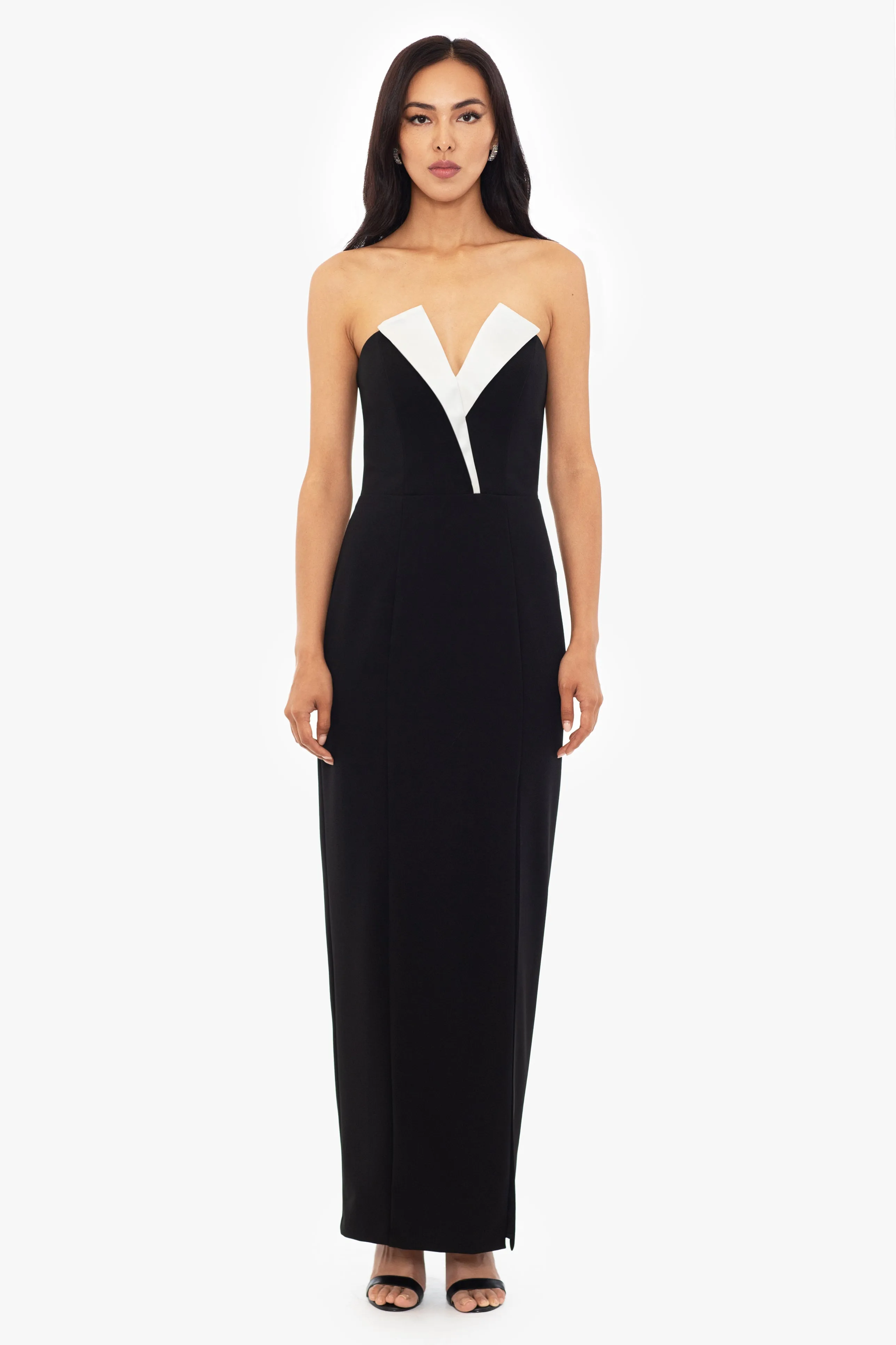 "Violette" Long Strapless V Neck Tuxedo Dress sold by Betsy & Adam product image thumbnail 5