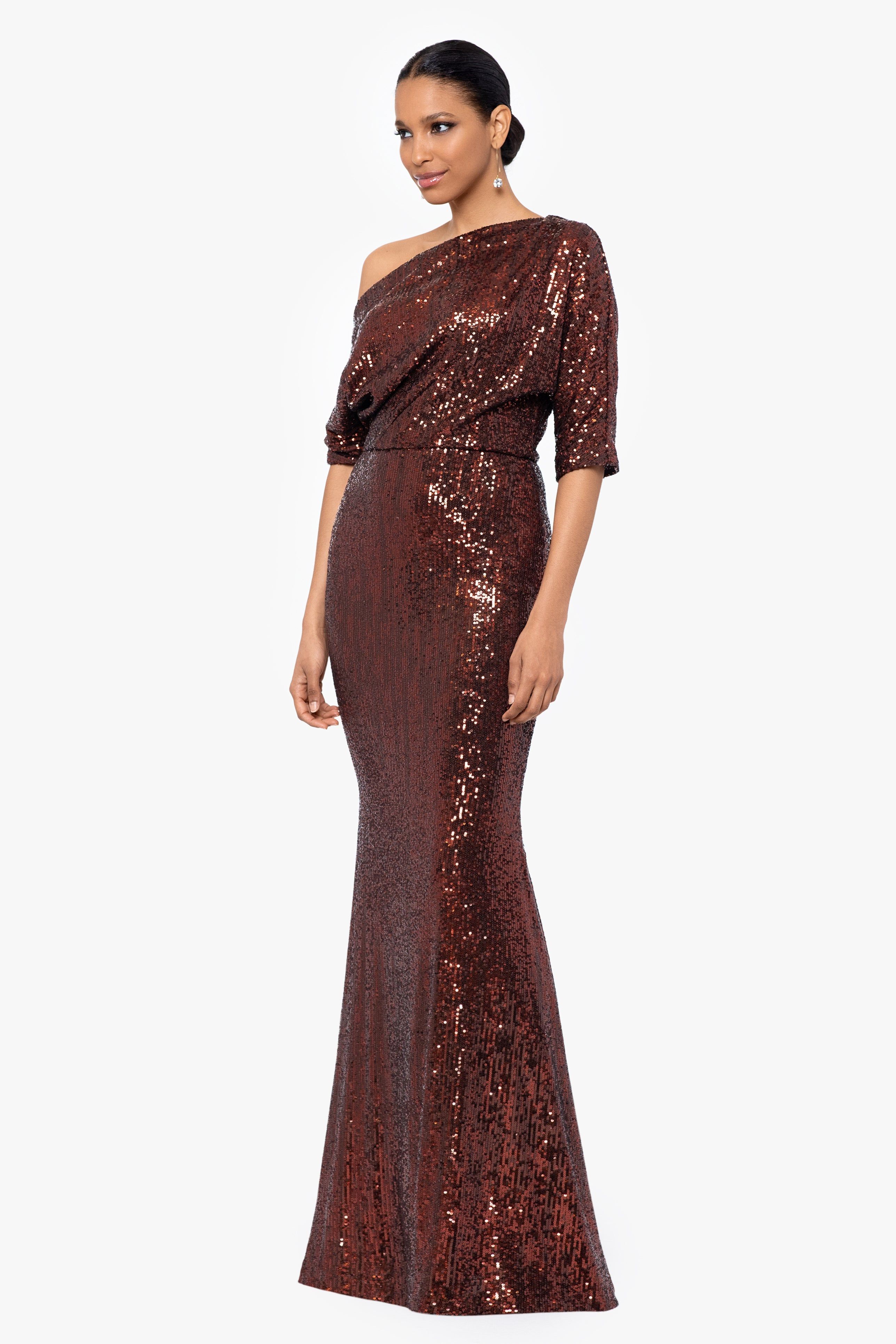 "Georgia" Long Sequin Off the Shoulder Dress sold by Betsy & Adam product image thumbnail 4