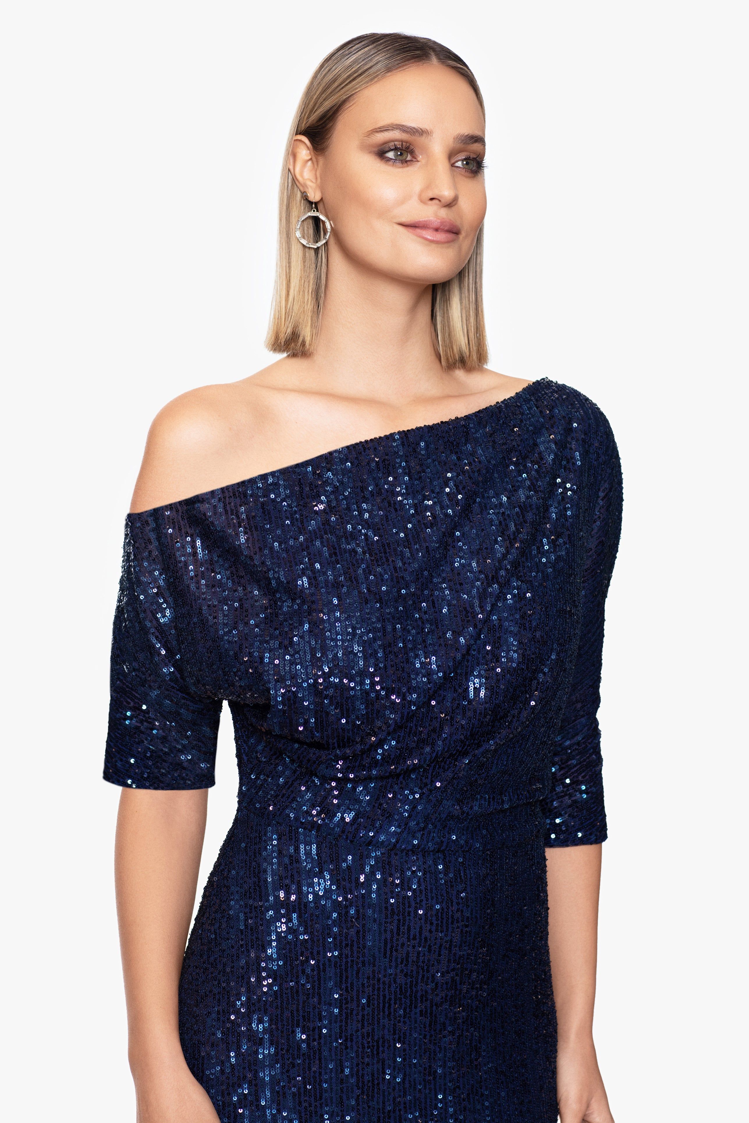 "Georgia" Long Sequin Off the Shoulder Dress sold by Betsy & Adam product image thumbnail 3