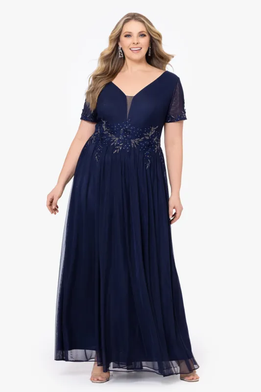 Plus "Angela" V-Neck Applique Gown made by Betsy & Adam