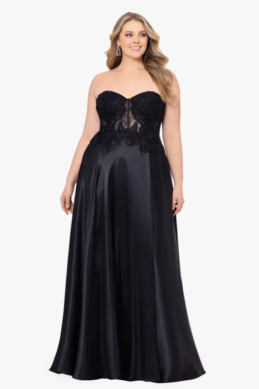 Plus "Melissa" Charmeuse Illusion Bodice Applique Gown made by Betsy & Adam