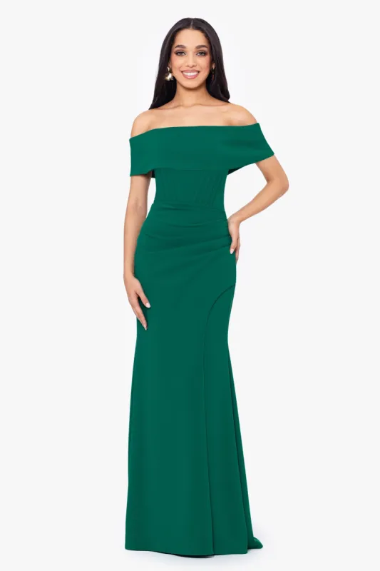 "Ellie" Scuba Crepe Off the Shoulder Boning Gown sold by Betsy & Adam