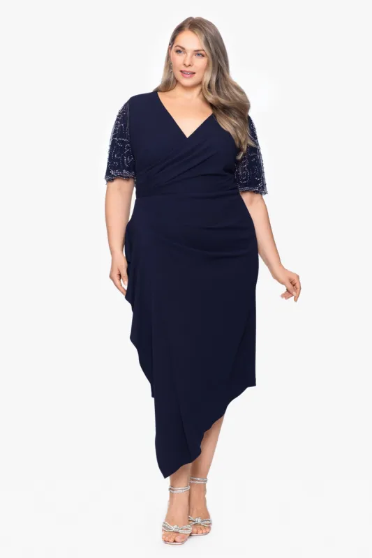 Plus "Monica" Midi Scuba Crepe Beaded Sleeve Dress sold by Betsy & Adam