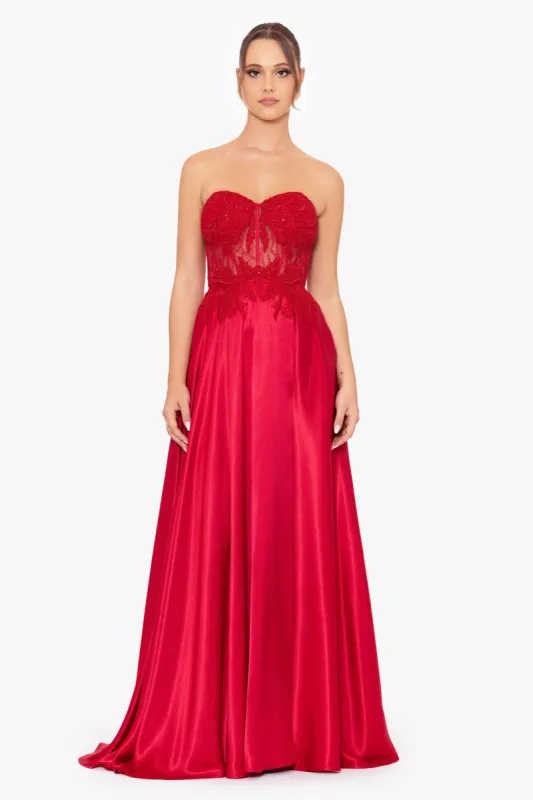 "Melissa" Charmeuse Illusion Bodice Applique Gown made by Betsy & Adam