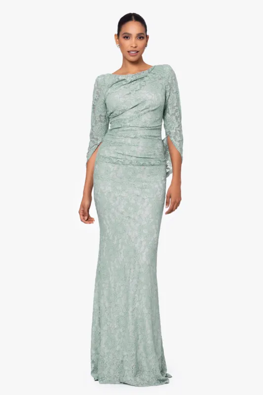 "Mora" Long Lace Cape Back Dress sold by Betsy & Adam