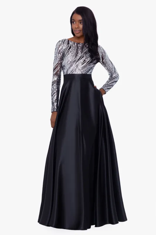 "Elena" Long 3/4th Ombre Satin Ball Gown made by Betsy & Adam
