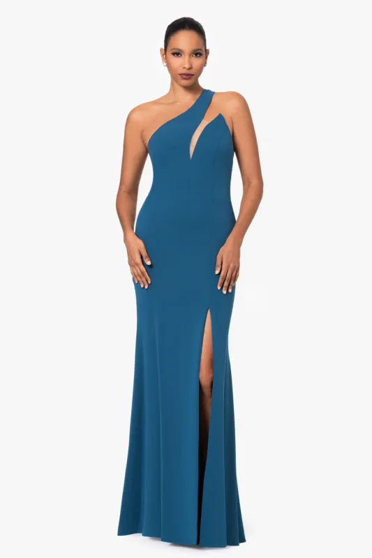"Inez" Long Scuba One Shoulder Cut Out Dress made by Betsy & Adam