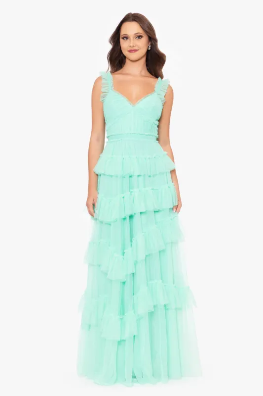 "Gigi" Long Ruffle Mesh Dress sold by Betsy & Adam