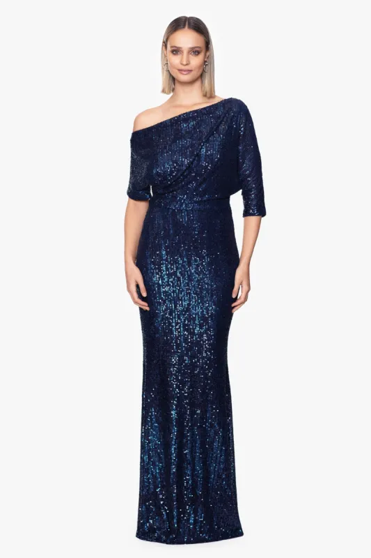 "Georgia" Long Sequin Off the Shoulder Dress sold by Betsy & Adam