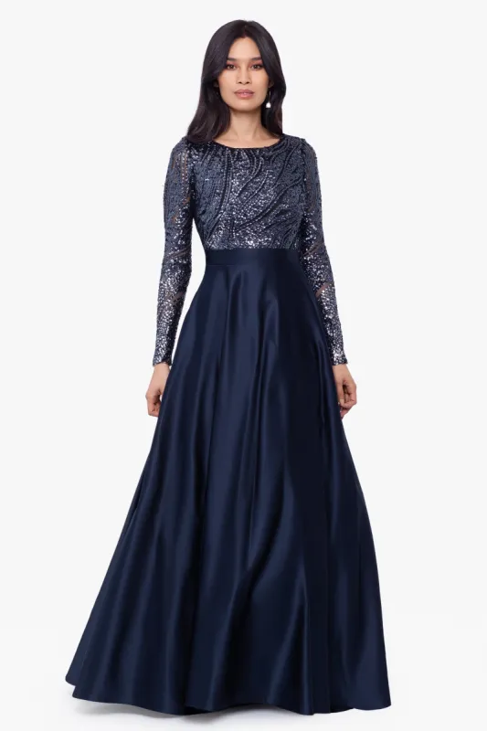 "Elena" Long 3/4th Ombre Satin Ball Gown made by Betsy & Adam