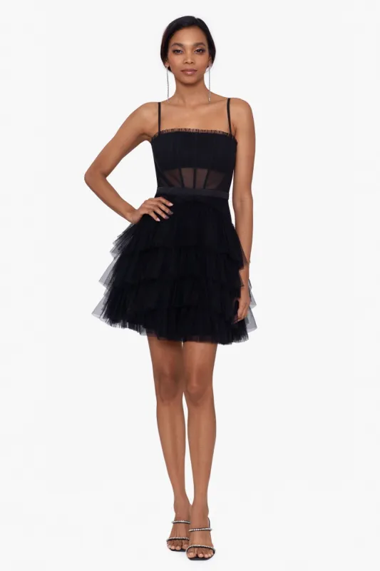 "Kiara" Short Spaghetti Strap Mesh Corset Dress sold by Betsy & Adam
