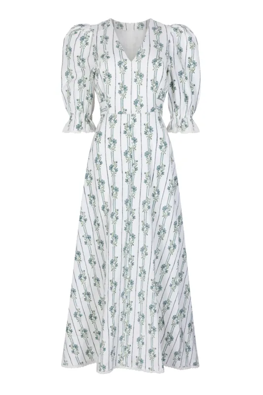 Flora Linear Blue Flower Dress sold by Beulah