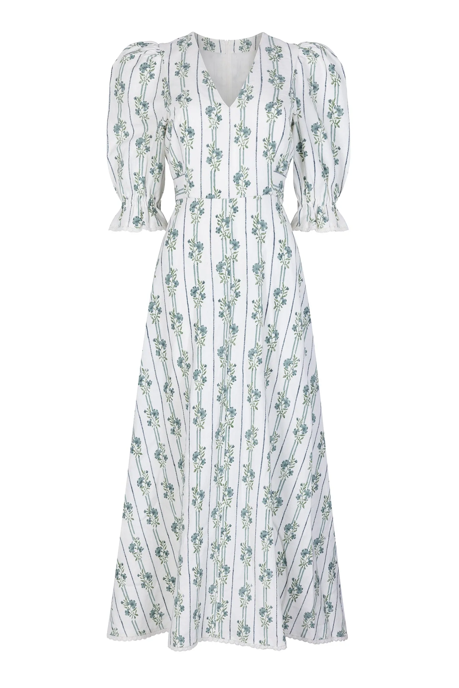 Flora Linear Blue Flower Dress sold by Beulah