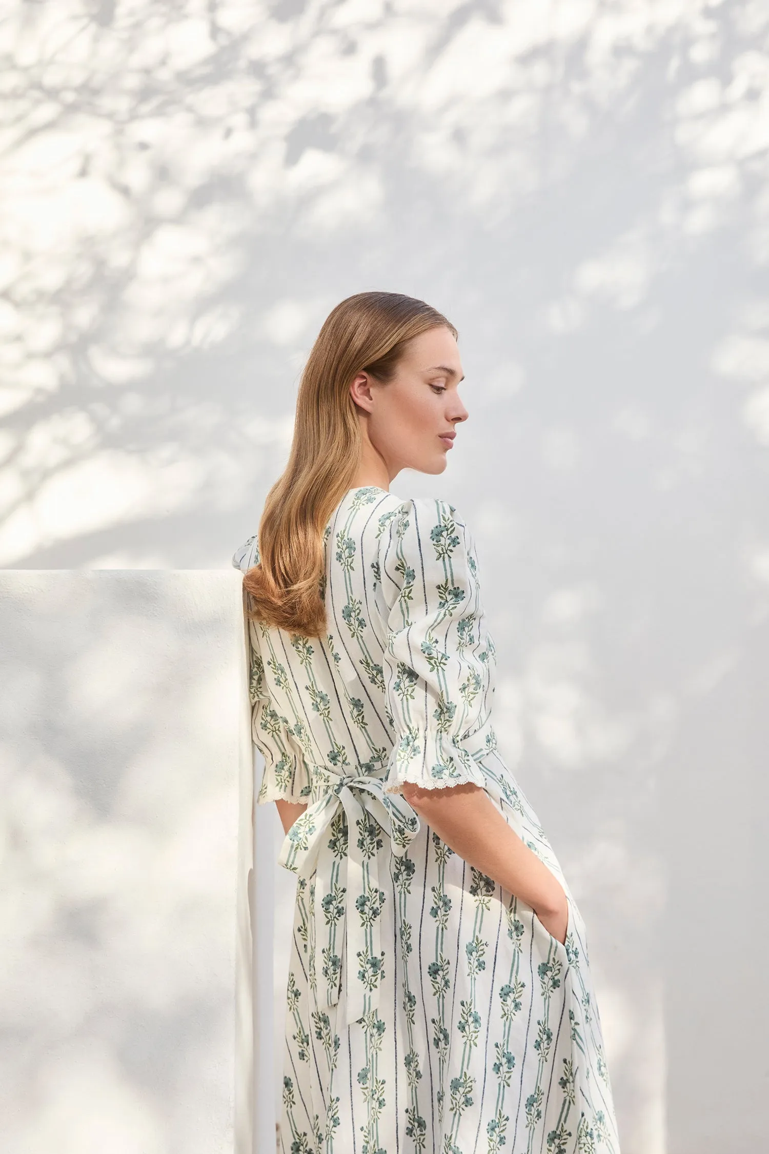 Flora Linear Blue Flower Dress sold by Beulah product image thumbnail 3