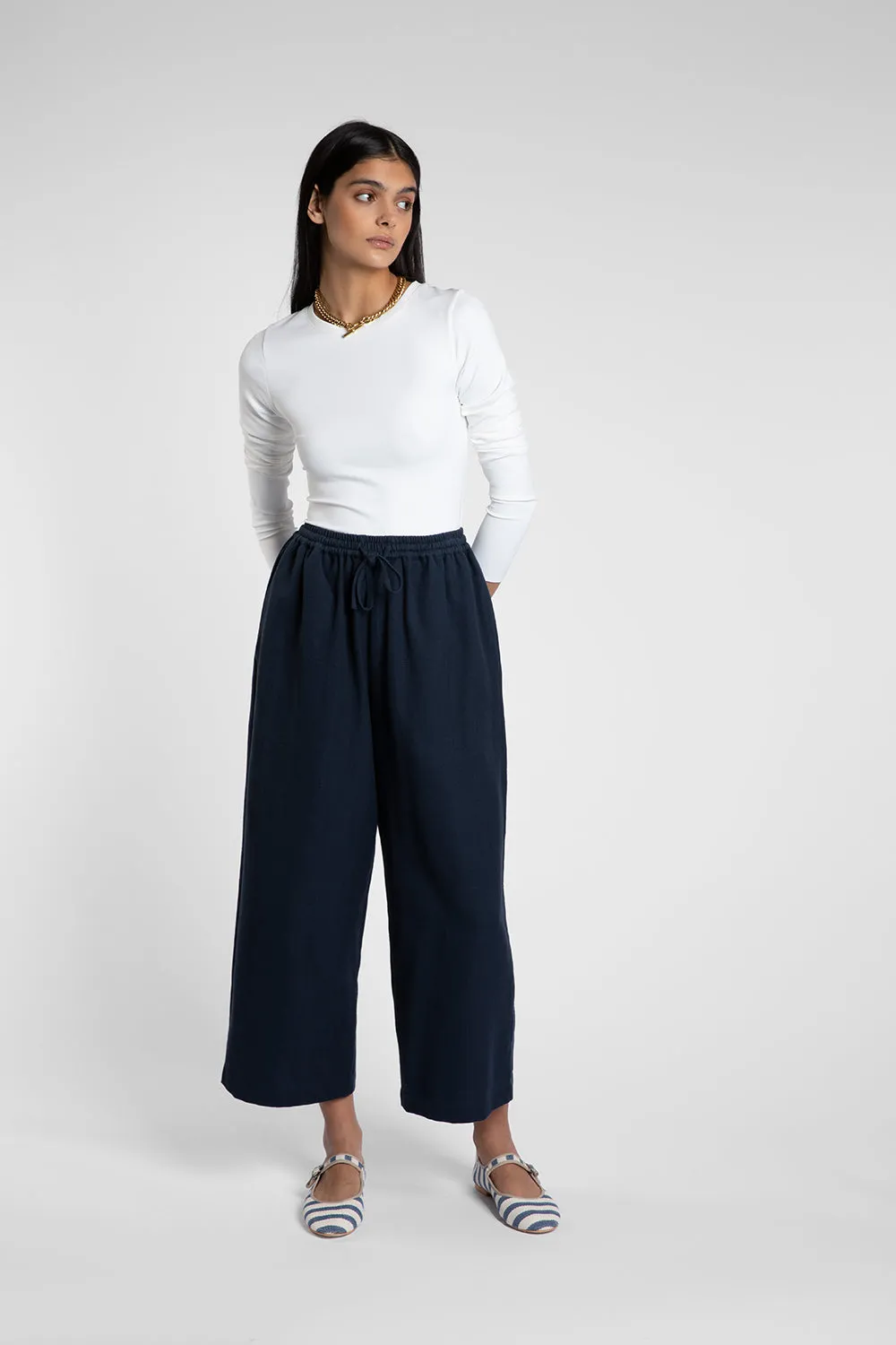 Frances Navy Trouser sold by Beulah