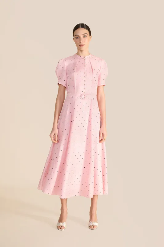 Ahana Pink & Navy Polka Dot Dress sold by Beulah