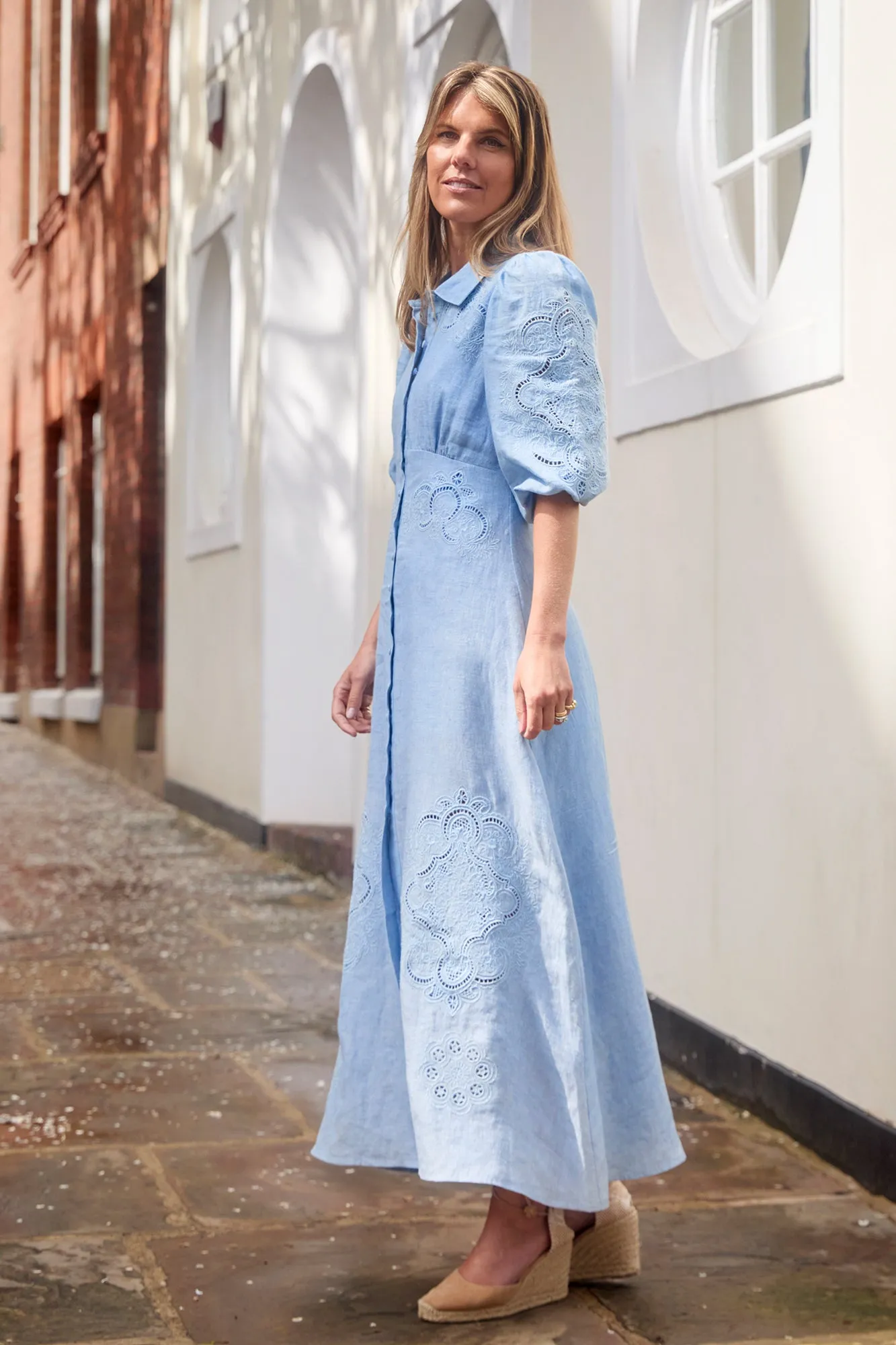 Calla Sky Blue Cutwork Dress sold by Beulah