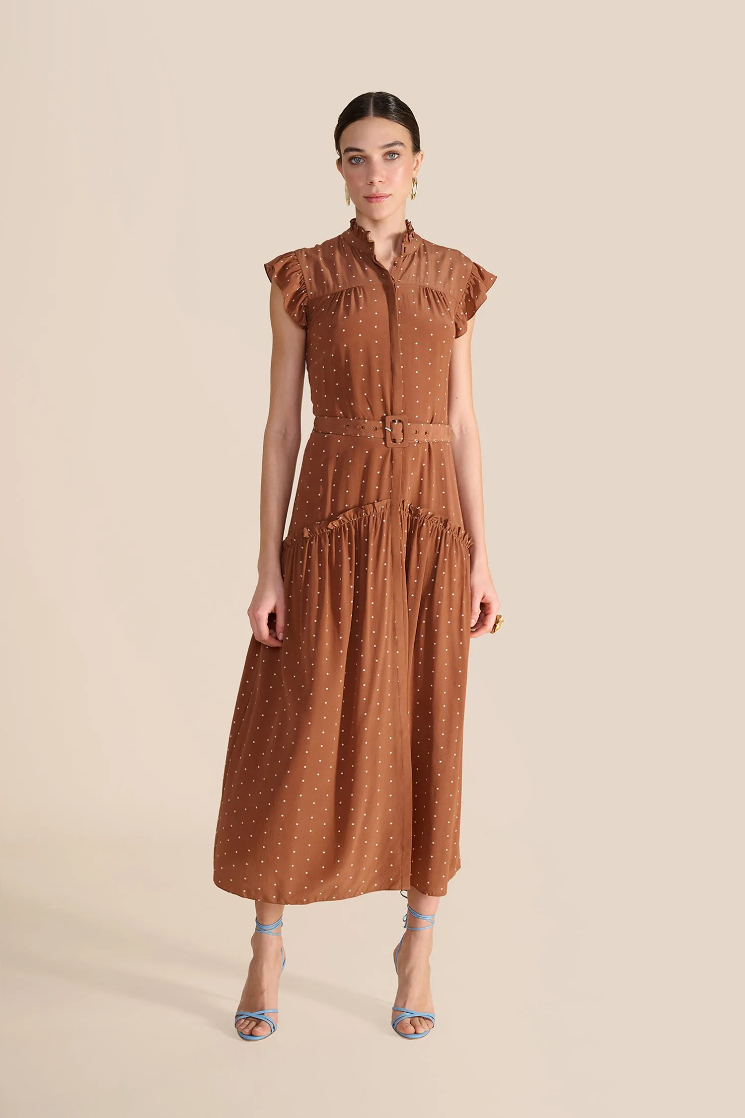 Sleeveless Darsha Toffee Polka Dress sold by Beulah