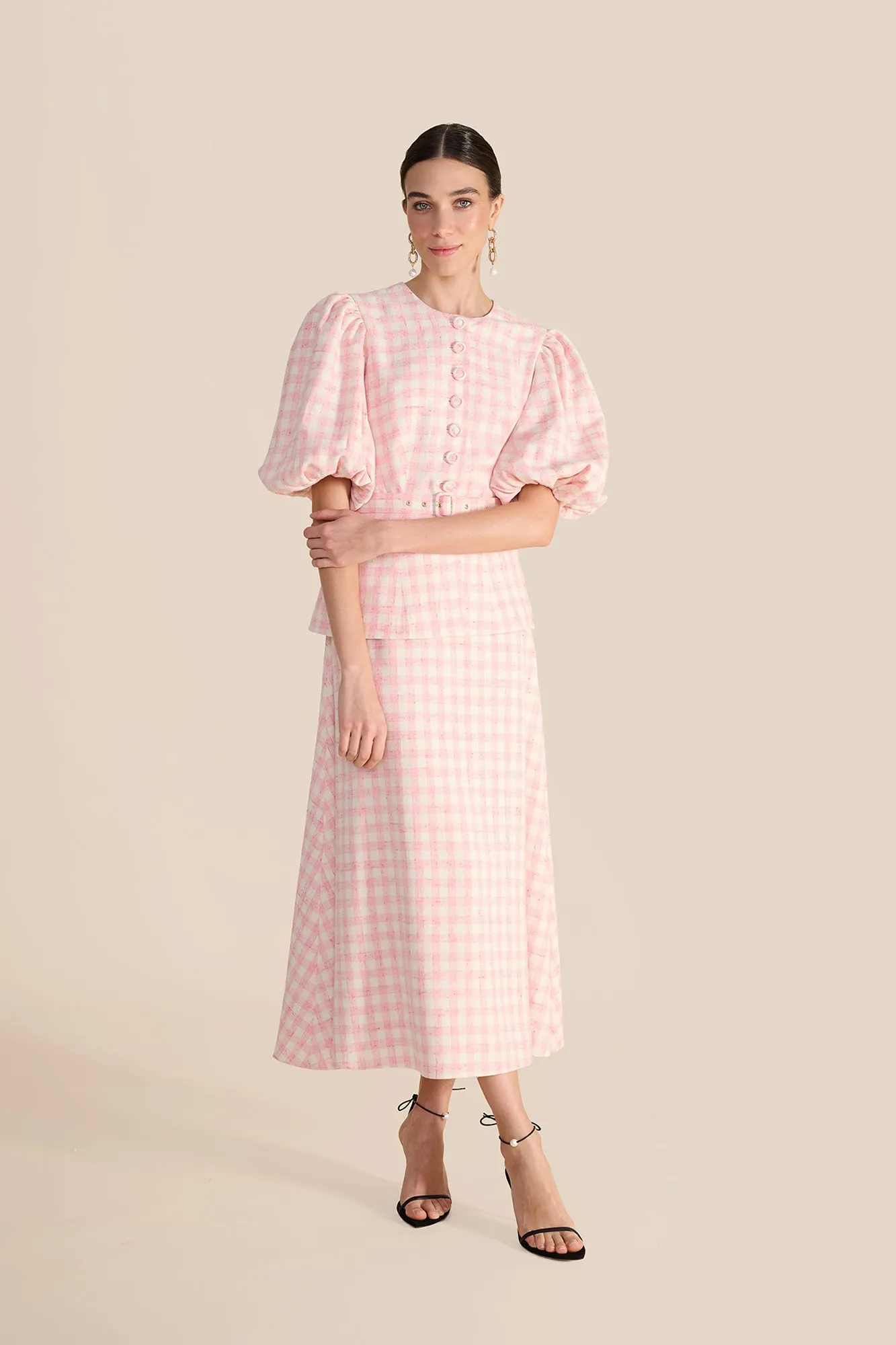 Arabella Pink & White Tweed Skirt sold by Beulah