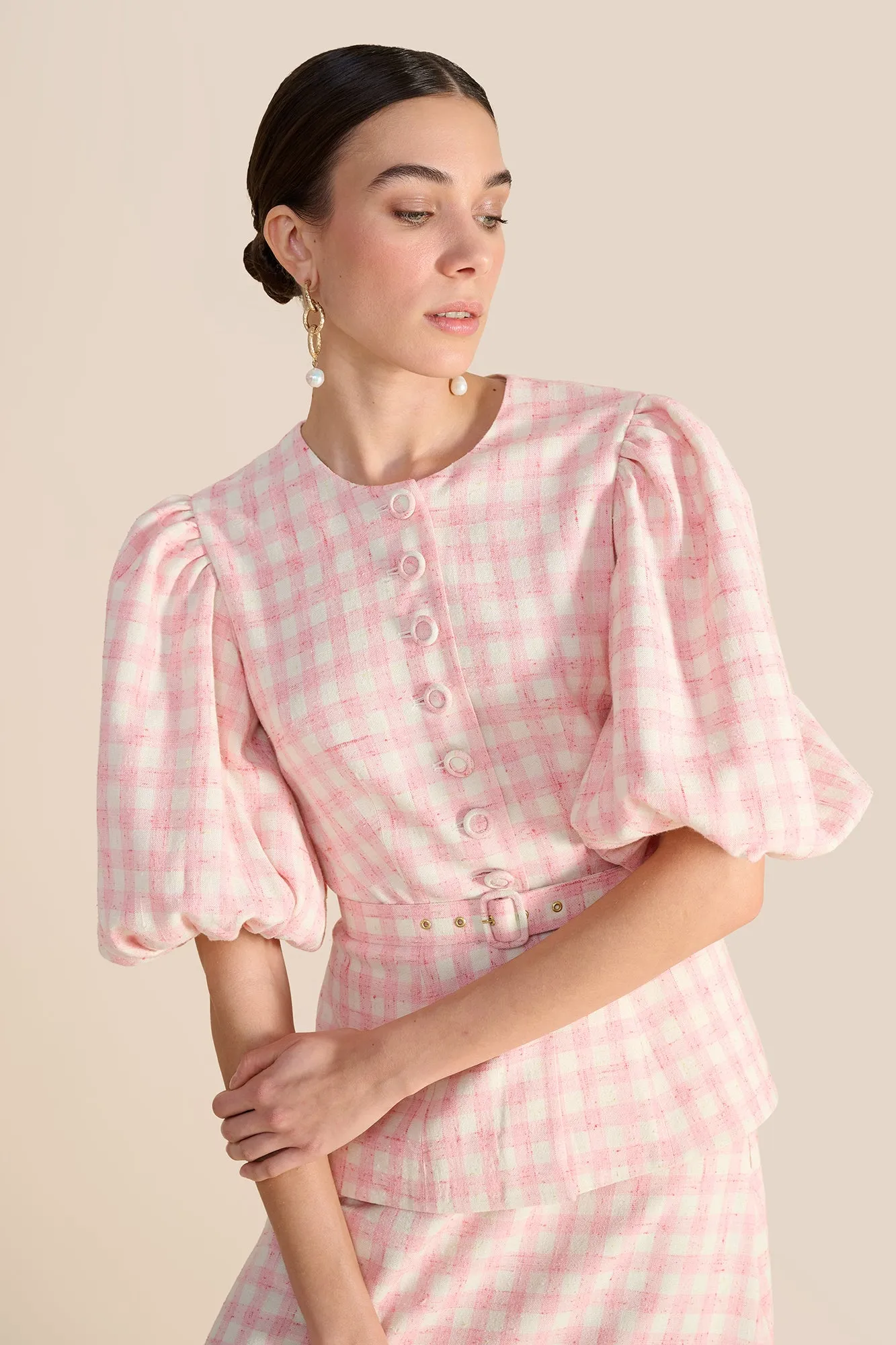 Gabriella Pink & White Tweed Blouse sold by Beulah