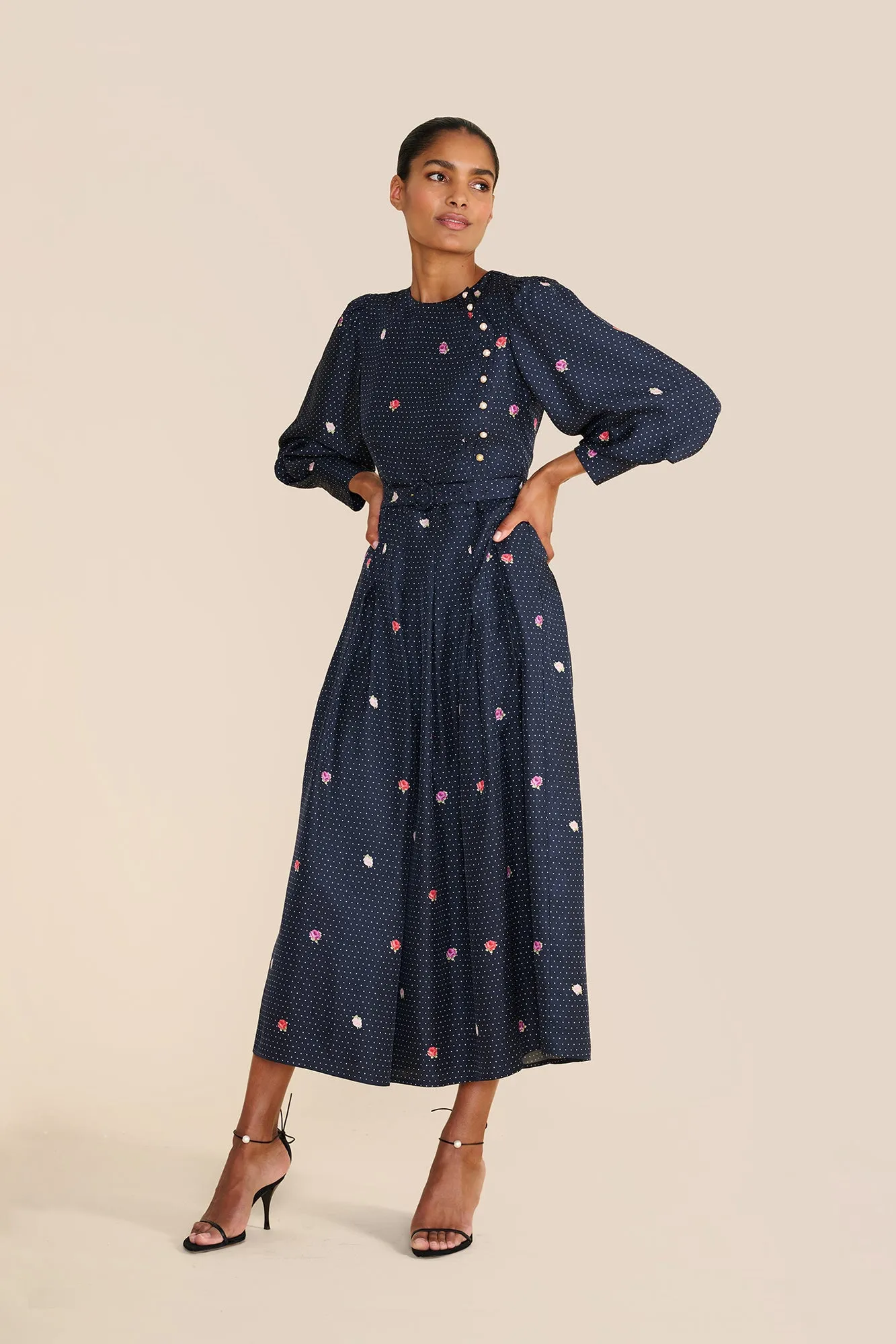 Odette Polka Floral Dress sold by Beulah