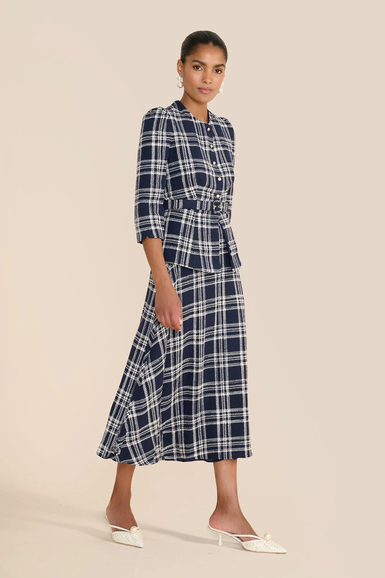 Arabella Navy & White Check Skirt sold by Beulah