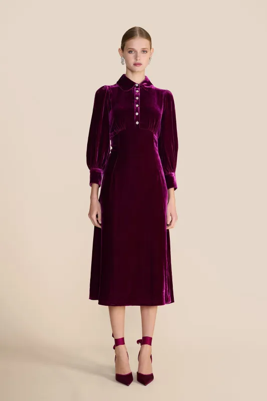 Calla Berry Velvet Dress sold by Beulah