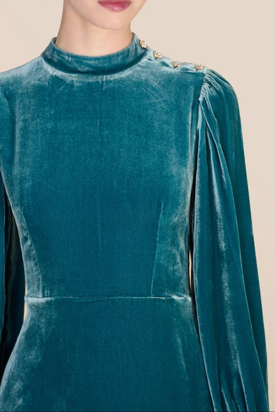 Sonia Teal Velvet Dress sold by Beulah product image thumbnail 5